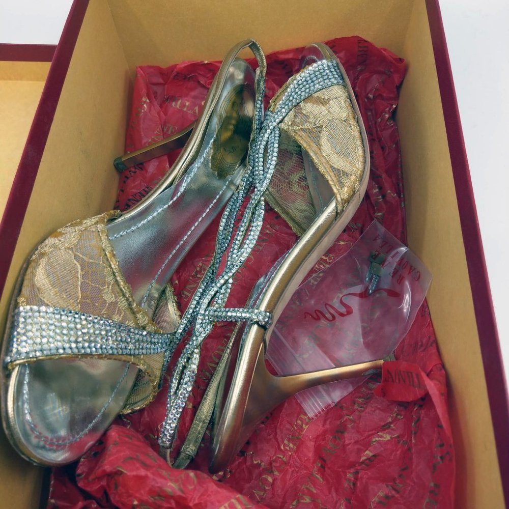 RENE CAOVILLA GOLD AND SILVER OPEN TOE SHOE EU SIZE 37.5 US 7